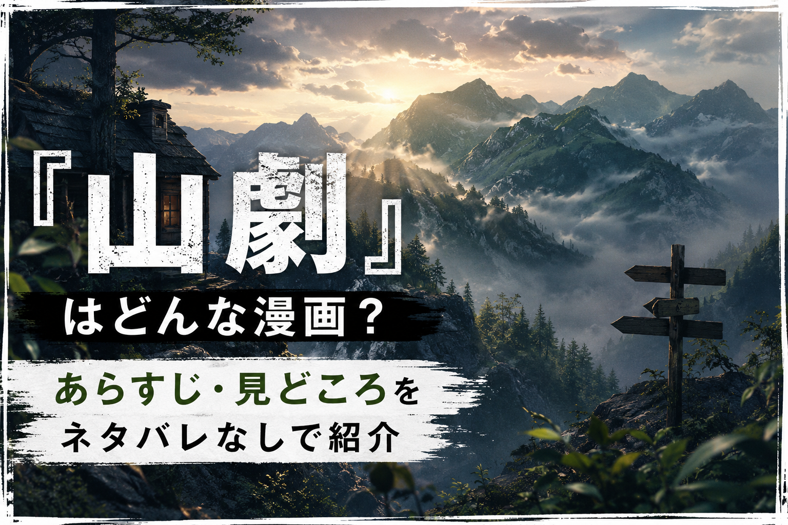『山劇』はどんな漫画？山々に囲まれた田舎町をイメージした風景と、あらすじ・見どころを紹介するアイキャッチ画像
