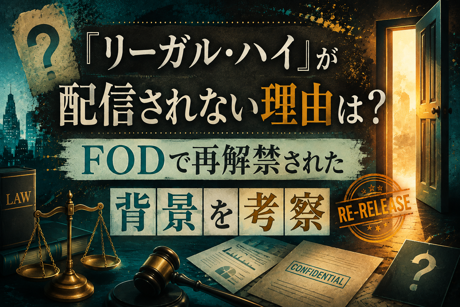 『リーガル・ハイ』が配信されない理由とFODで再解禁された背景を表現したアイキャッチ画像