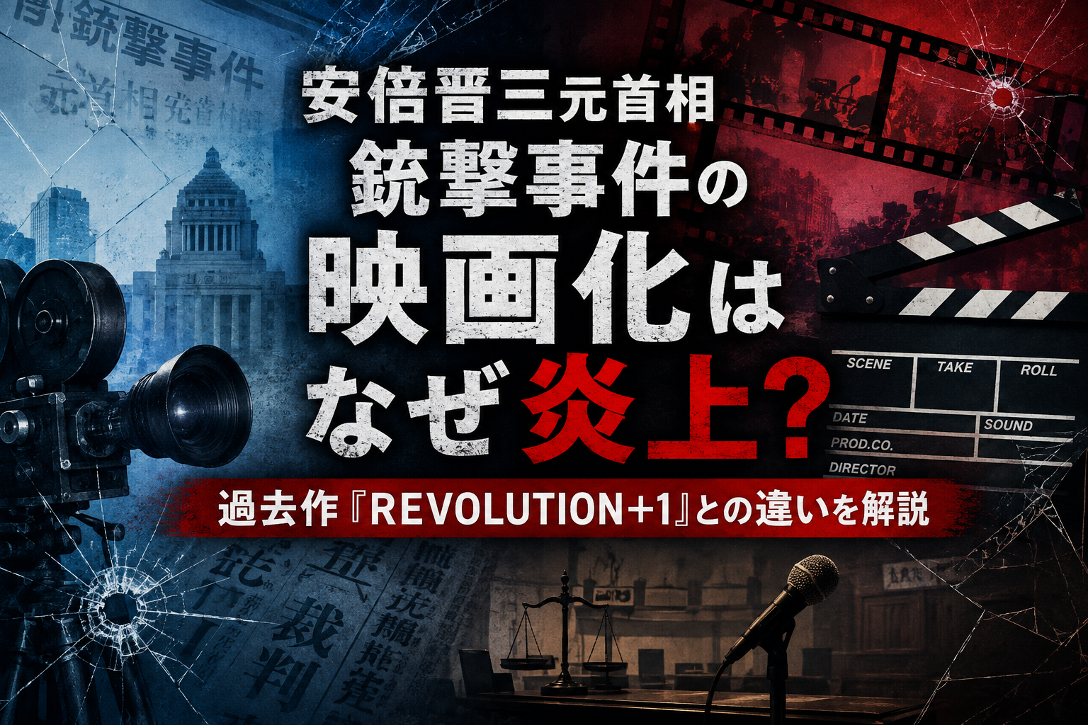 安倍晋三元首相銃撃事件の映画化はなぜ炎上？過去作『REVOLUTION＋1』との違いを表現したイメージ
