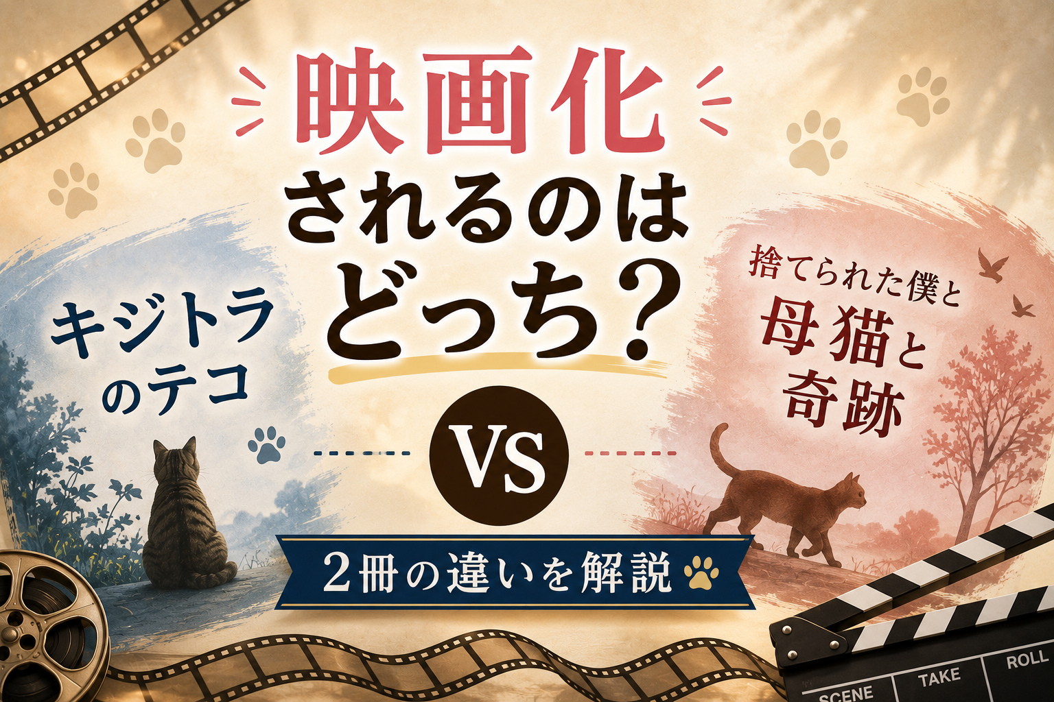 『キジトラのテコ』と『捨てられた僕と母猫と奇跡』映画化されるのはどっち？2冊の違いを解説するアイキャッチ